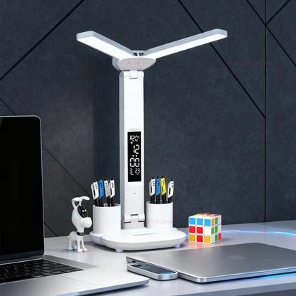 LED Eye Protection Desk Lamp Double Head Rechargeable Dimmable Light for Study