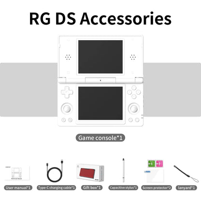 Anbernic RG DS Flip handheld game console in white with 4-inch IPS HD dual screens on Tampa Home & Garden Store