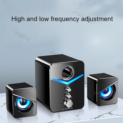 USB Computer Speakers with Mic by UpTrend Deals, black subwoofer and 2 blue LED satellites on Tampa Home & Garden Store