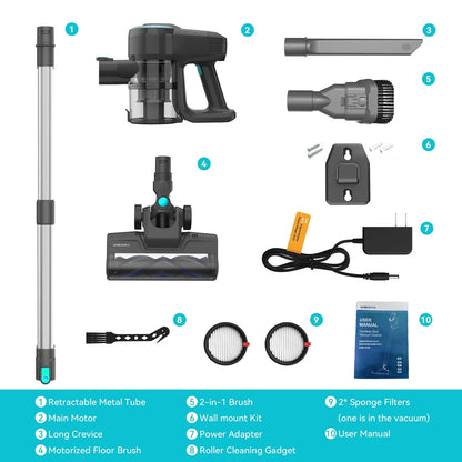 Cordless Upright Stick Vacuum Cleaner 20KPa Lightweight for Carpet Pet Hair