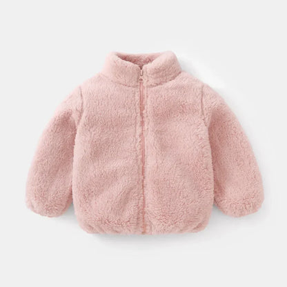 Kids pink winter fleece coat with full-zip front and cozy plush texture on Tampa Home & Garden Store