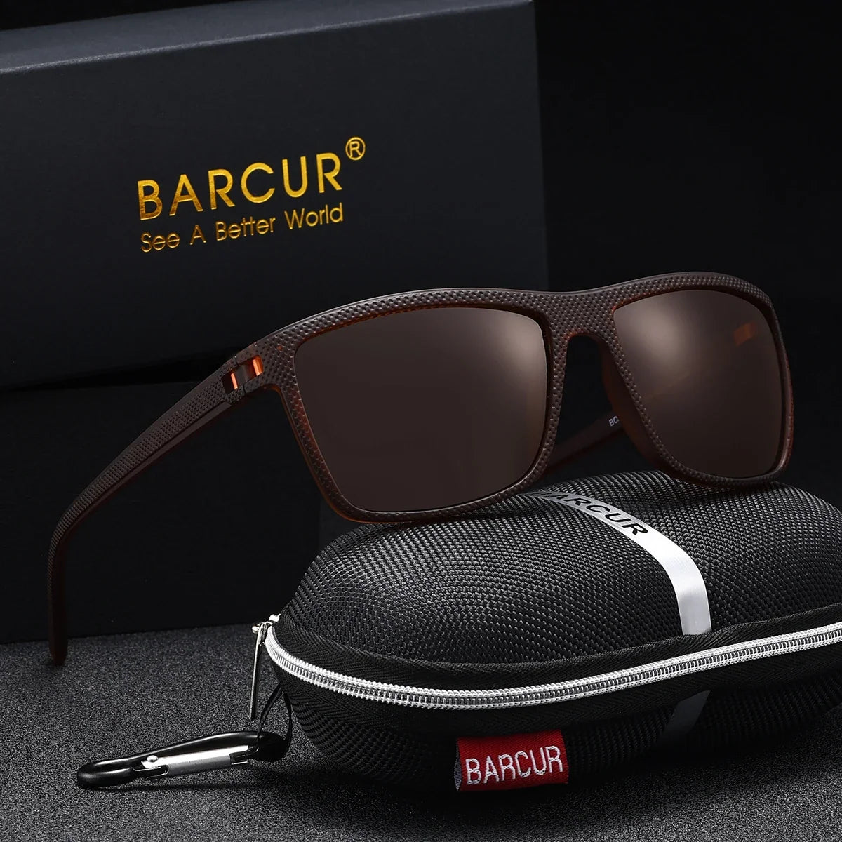BARCUR polarized rectangular sunglasses with brown frame and brown TAC UV400 lenses; includes case on Tampa Home & Garden Store