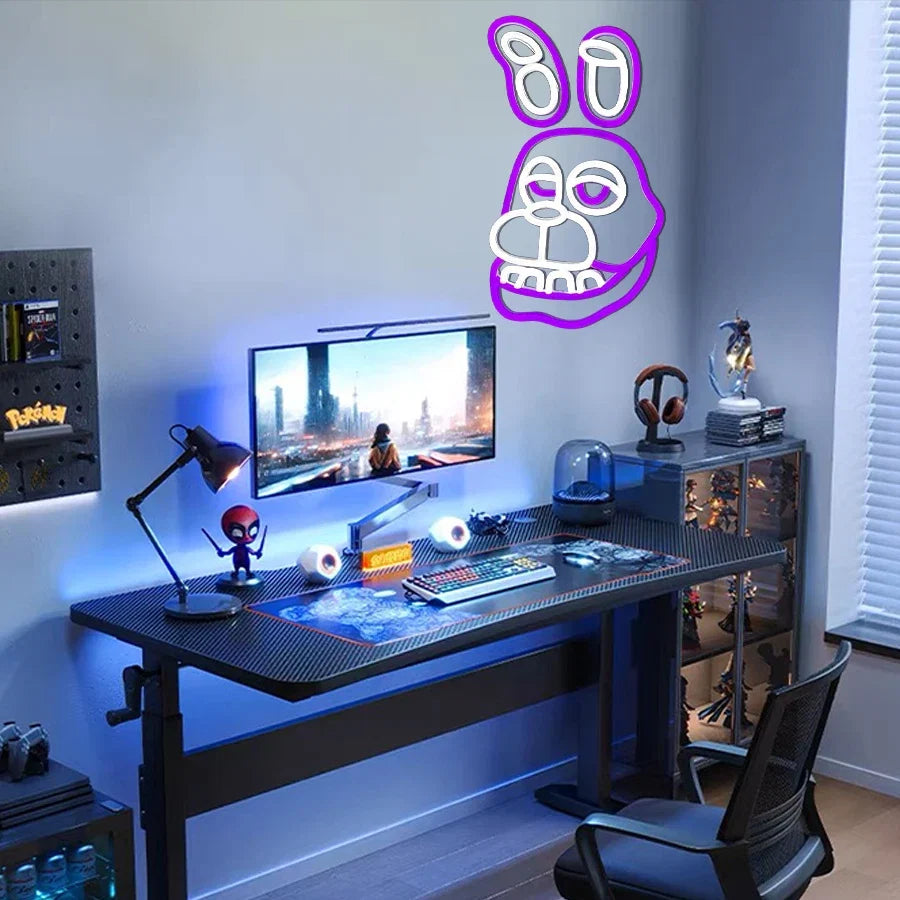 Bonnie The Rabbit Neon Sign, purple white USB powered wall decor for bedroom/game room on Tampa Home & Garden Store