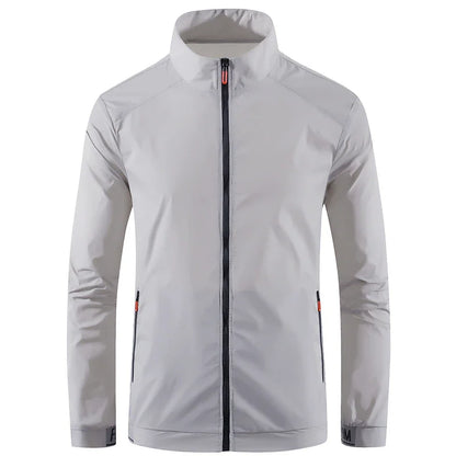 Men's sunscreen jacket waterproof gray UpTrend Deals with black zip and orange pulls on Tampa Home & Garden Store