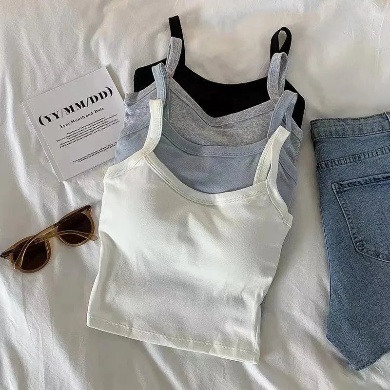 UpTrend Deals women crop top sleeveless camisole white; gray and black tanks with denim shorts on Tampa Home & Garden Store