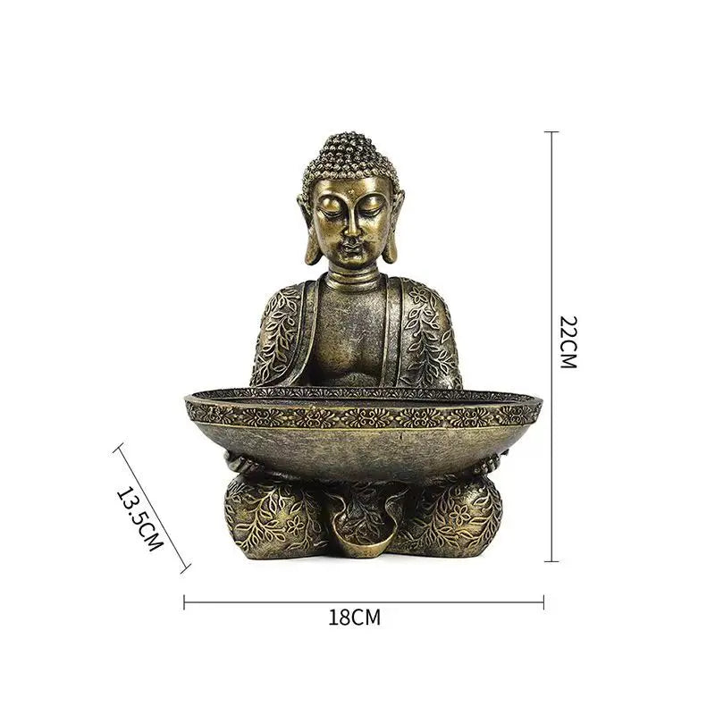 Elephant Buddha statue in resin with bronze finish and floral motif, seated with bowl, 22 cm on Tampa Home & Garden Store