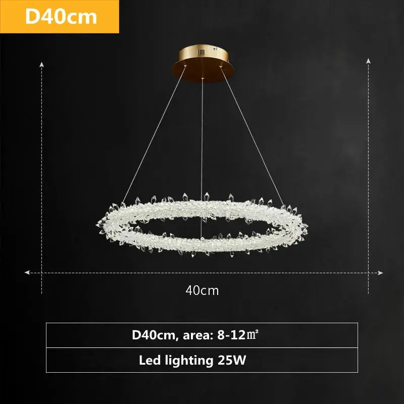 DecorBites Luxe Crystal Circle LED Pendant Light with crystal ring and gold canopy dimmable on Tampa Home & Garden Store