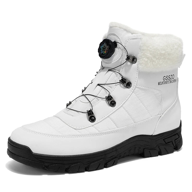 Mens Winter Snow Boots by UpTrend Deals; white upper, faux fur lining, rugged black sole on Tampa Home & Garden Store