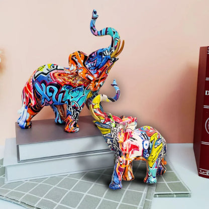 Graffiti elephant sculptures, colorful resin art figurines in multiple sizes by Perfecsy on Tampa Home & Garden Store