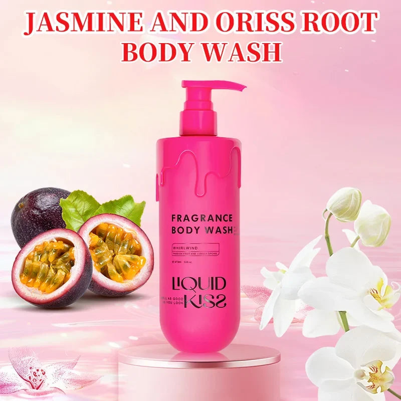 Liquid Kiss Body Wash by Silcy Skin, pink pump bottle with orchid and passion fruit, 473 ml on Tampa Home & Garden Store
