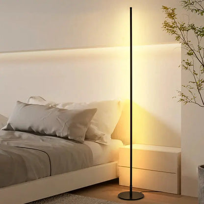 DecorBites LED Floor Lamp 15W black metal with slim pole and round base casting warm light on Tampa Home & Garden Store