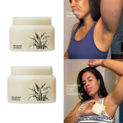 Rice Jam Mask by Silcy Skin; ivory 2-pack jars with rice plant illustration for body and face on Tampa Home & Garden Store