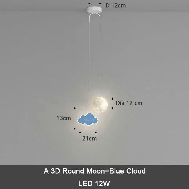 DecorBites Kids Moon Cloud pendant lamp with remote dimming; 3D moon + blue cloud LED on Tampa Home & Garden Store