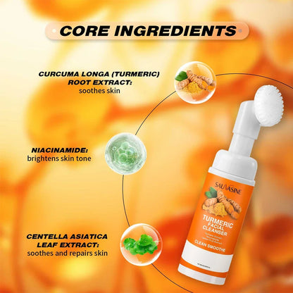Silcy Skin Turmeric Cleanser with brush in orange bottle brightens skin with turmeric extract on Tampa Home & Garden Store