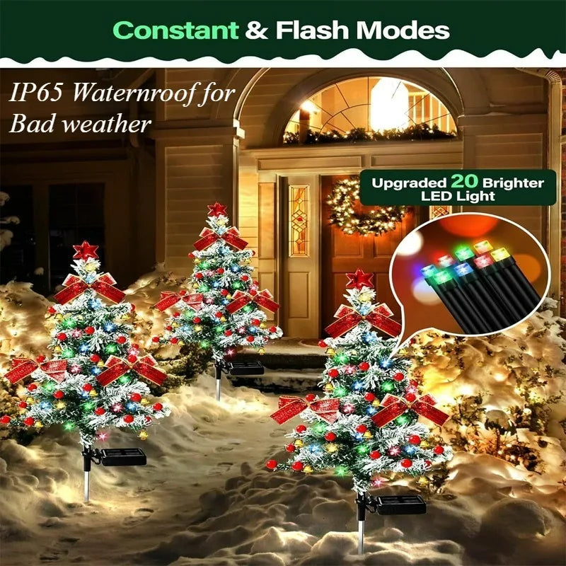 Solar cedar Christmas tree set with multi-color LED lights for festive outdoor decor on Tampa Home & Garden Store