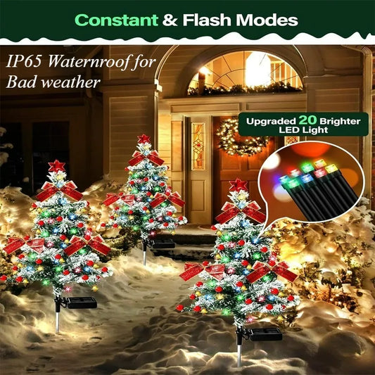 Solar cedar Christmas tree set with multi-color LED lights for festive outdoor decor on Tampa Home & Garden Store
