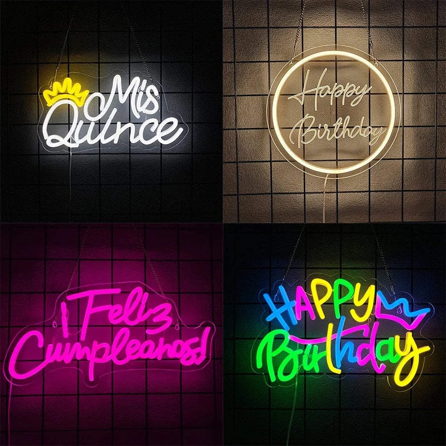 Perfecsy Birthday Neon Sign set of 4 LED wall decor signs on Tampa Home & Garden Store