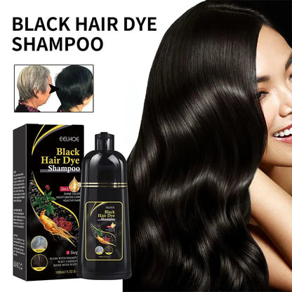 Black Hair Dye Shampoo bottle and box by EELHOE 100ml with glossy dark hair on Tampa Home & Garden Store