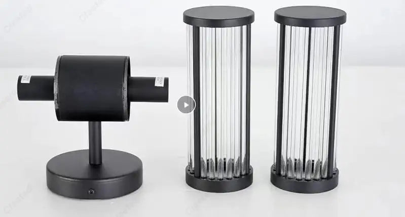 Perfecsy LED European Crystal Wall Lamp pair with black bases and glass tube accents on Tampa Home & Garden Store
