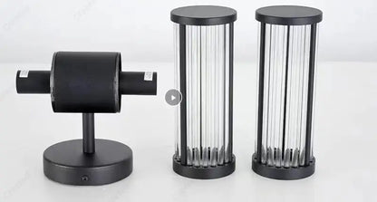 Perfecsy LED European Crystal Wall Lamp pair with black bases and glass tube accents on Tampa Home & Garden Store