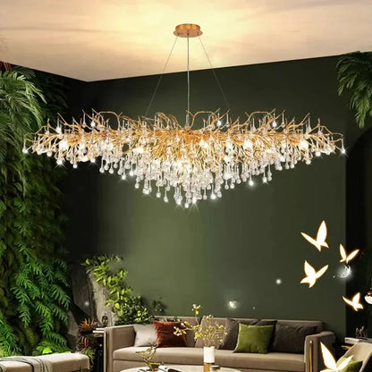 DecorBites LED Pendant Chandeliers gold branch with crystals for living room lighting on Tampa Home & Garden Store