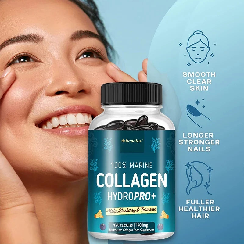 Silcy Skin HydroPro+ marine collagen bottle with blue label, 120 capsules visible on Tampa Home & Garden Store
