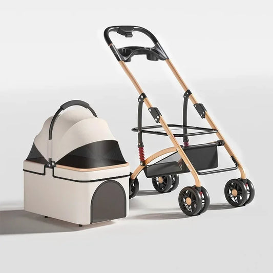 Pet Zen 2-in-1 foldable pet travel carrier stroller with detachable bag and wood-frame handles on Tampa Home & Garden Store