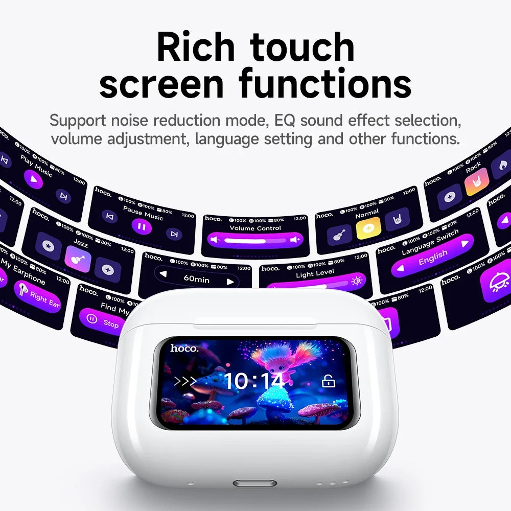 HOCO EW72 Lite wireless Bluetooth headset with LED display and white charging box on Tampa Home & Garden Store