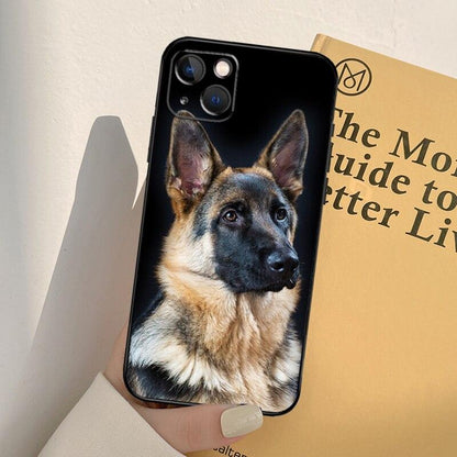 German Shepherd phone case for iPhone, black glossy back cover with realistic dog portrait on Tampa Home & Garden Store