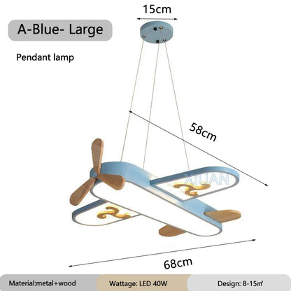 DecorBites blue airplane pendant light in metal and wood with propeller LED nursery decor on Tampa Home & Garden Store