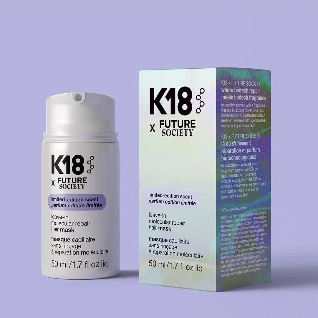 K18 Future Society white bottle leave-in molecular repair hair mask with limited-edition box on Tampa Home & Garden Store