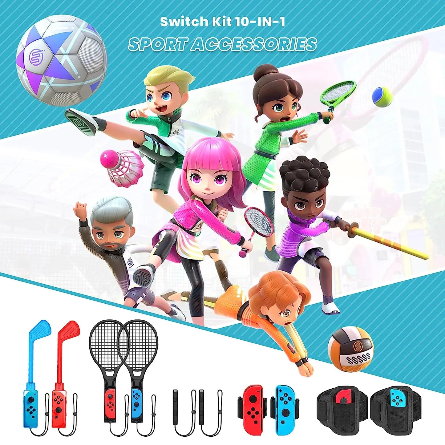 10 in 1 Switch sports kit with red/blue Joy-Con straps, rackets and paddles by FLIPSTYLEZLLC on Tampa Home & Garden Store
