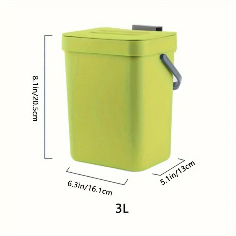 Perfecsy space-saving quiet-close trash can lime green plastic 3L with lid and side handle on Tampa Home & Garden Store