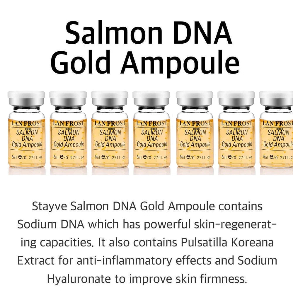 Korean Salmon DNA Gold Ampoule serum kit with eight 8ml amber LAN FROST bottles on Tampa Home & Garden Store