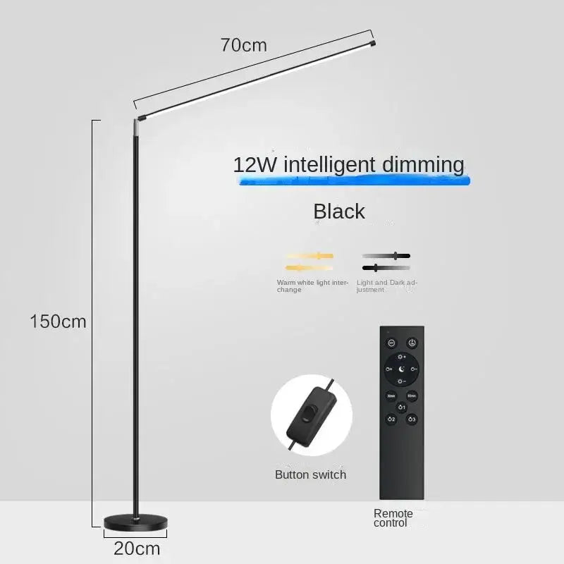 DecorBites LED Floor Lamp black finish with 12W dimming, 150cm tall, 70cm bar remote control on Tampa Home & Garden Store