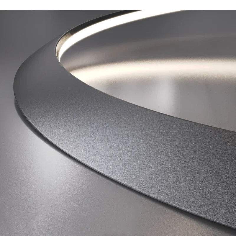 DecorBites Kepler round LED chandelier pendant with brushed aluminum metal ring on Tampa Home & Garden Store