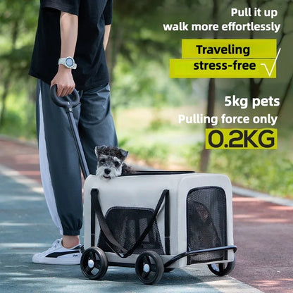Pet Zen 2-in-1 small pet stroller backpack in gray with mesh panels, dog inside on Tampa Home & Garden Store