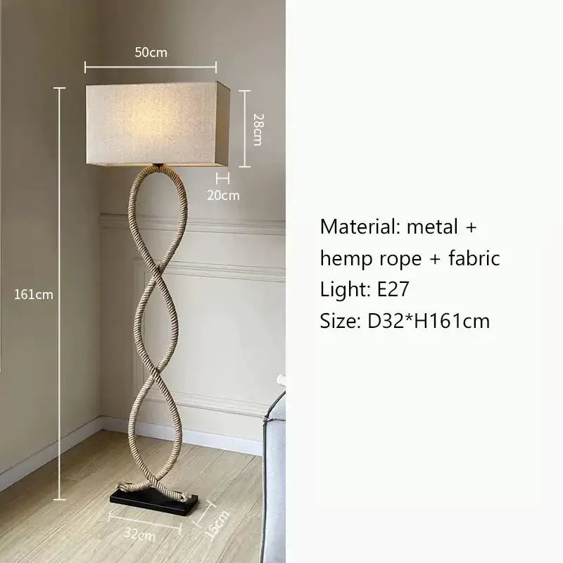 Hemp Rope Shade LED Floor Lamp Nordic Wabi Sabi