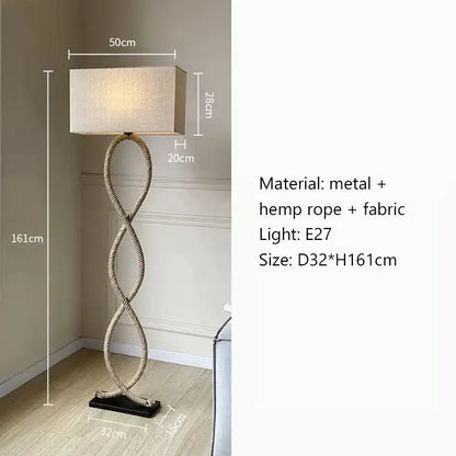 Hemp Rope Shade LED Floor Lamp Nordic Wabi Sabi