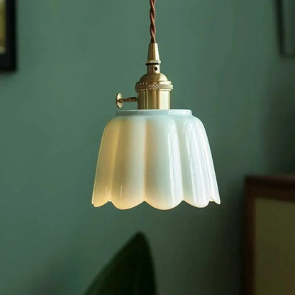 DecorBites Lotus Flower Ceramic LED Pendant Lampshade in white with brass hardware on Tampa Home & Garden Store
