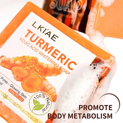 Turmeric soap bar by UpTrend Deals in orange packaging with kojic acid brightening formula on Tampa Home & Garden Store