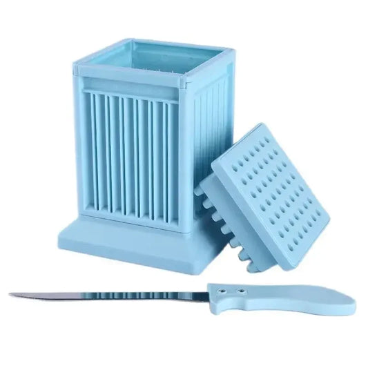 Perfecsy blue 49-hole BBQ skewer maker with knife on Tampa Home & Garden Store