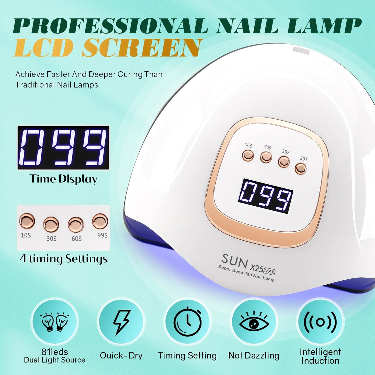 UV LED Nail Lamp 380W by Silcy Skin with LCD display, white/gold finish, 4 timing settings on Tampa Home & Garden Store