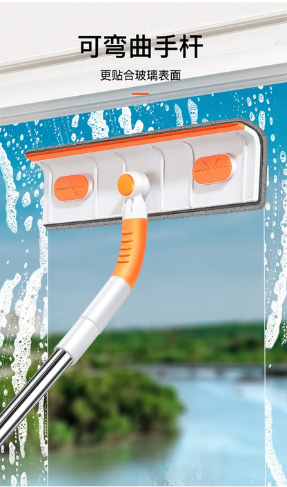 Telescopic Window Cleaning Mop with microfiber squeegee and scraper, orange grip, UpTrend Deals on Tampa Home & Garden Store