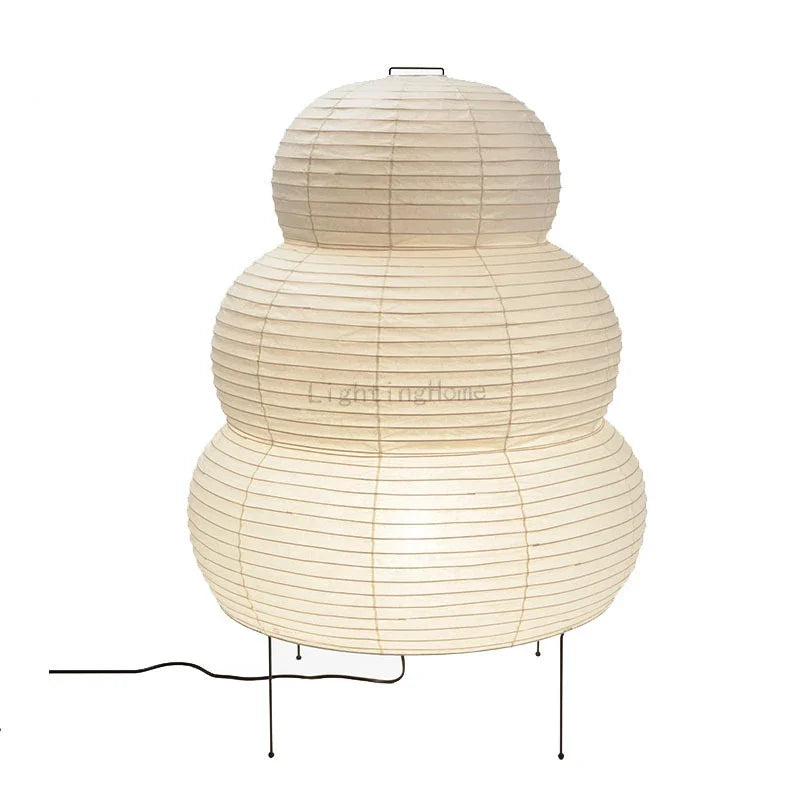 Perfecsy Akari-style three-tier white rice paper table lamp on metal tripod stand on Tampa Home & Garden Store