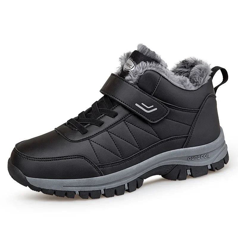 Men's black waterproof winter boots with faux fur lining, Velcro strap, lug sole UpTrend Deals on Tampa Home & Garden Store