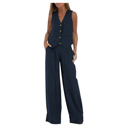 Women's sleeveless vest and pants set in navy with wide-leg pants UpTrend Deals on Tampa Home & Garden Store