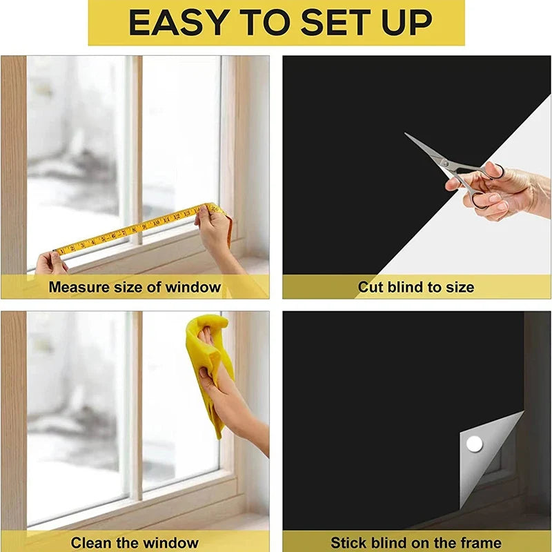 UpTrend Deals blackout window tint film kit showing 4-step setup measure, cut, clean, apply on Tampa Home & Garden Store