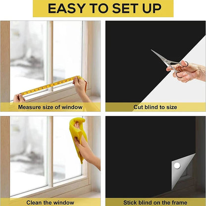 UpTrend Deals blackout window tint film kit showing 4-step setup measure, cut, clean, apply on Tampa Home & Garden Store
