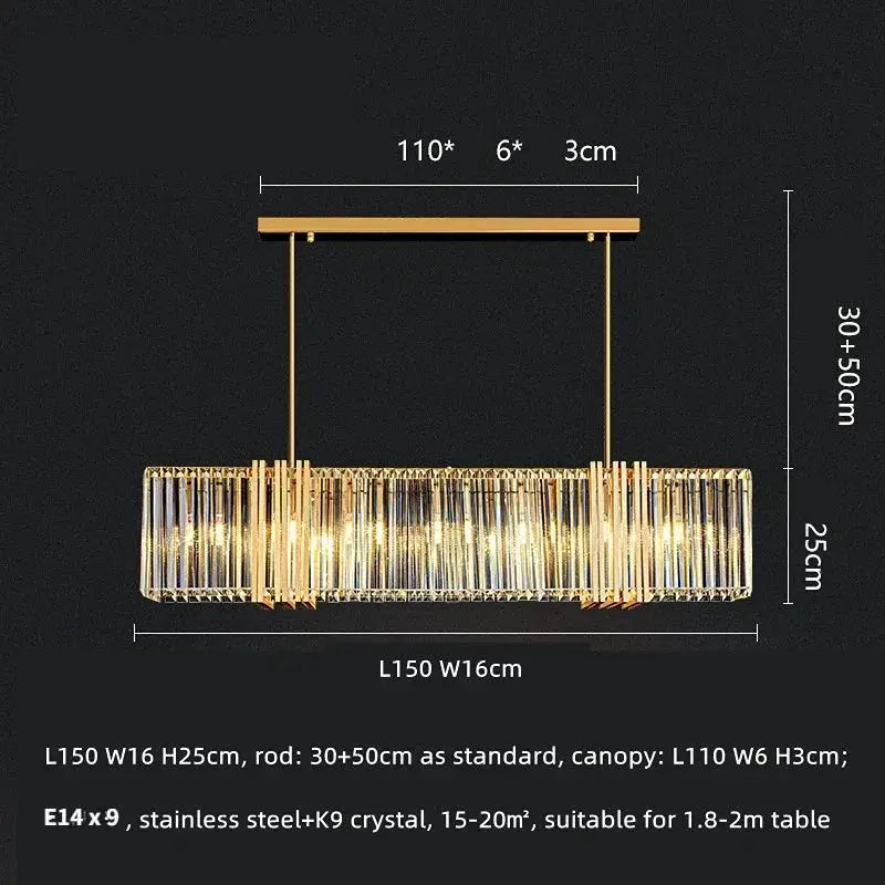Luxe E14 LED crystal pendant chandelier in gold finish by DecorBites for dining room on Tampa Home & Garden Store